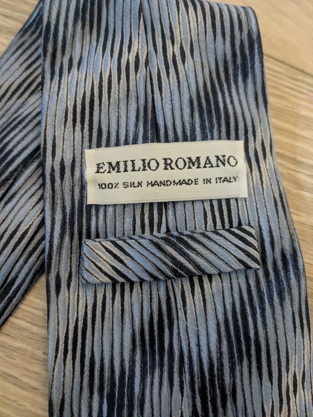 Light Blue & Black Silk Tie Emilio Romano Fathers Day Graduation Church Wedding